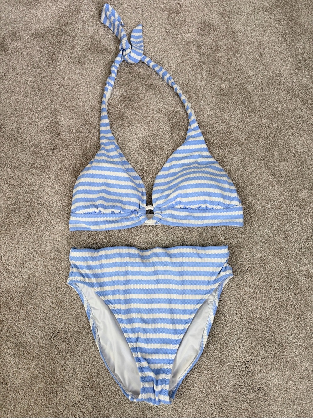 Robin Piccone Blue and White Striped Halter High Waisted Bikini Set Mixed Sizes